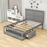 Wooden Full Size Platform Bed with Storage - [Drawers, Shelf]