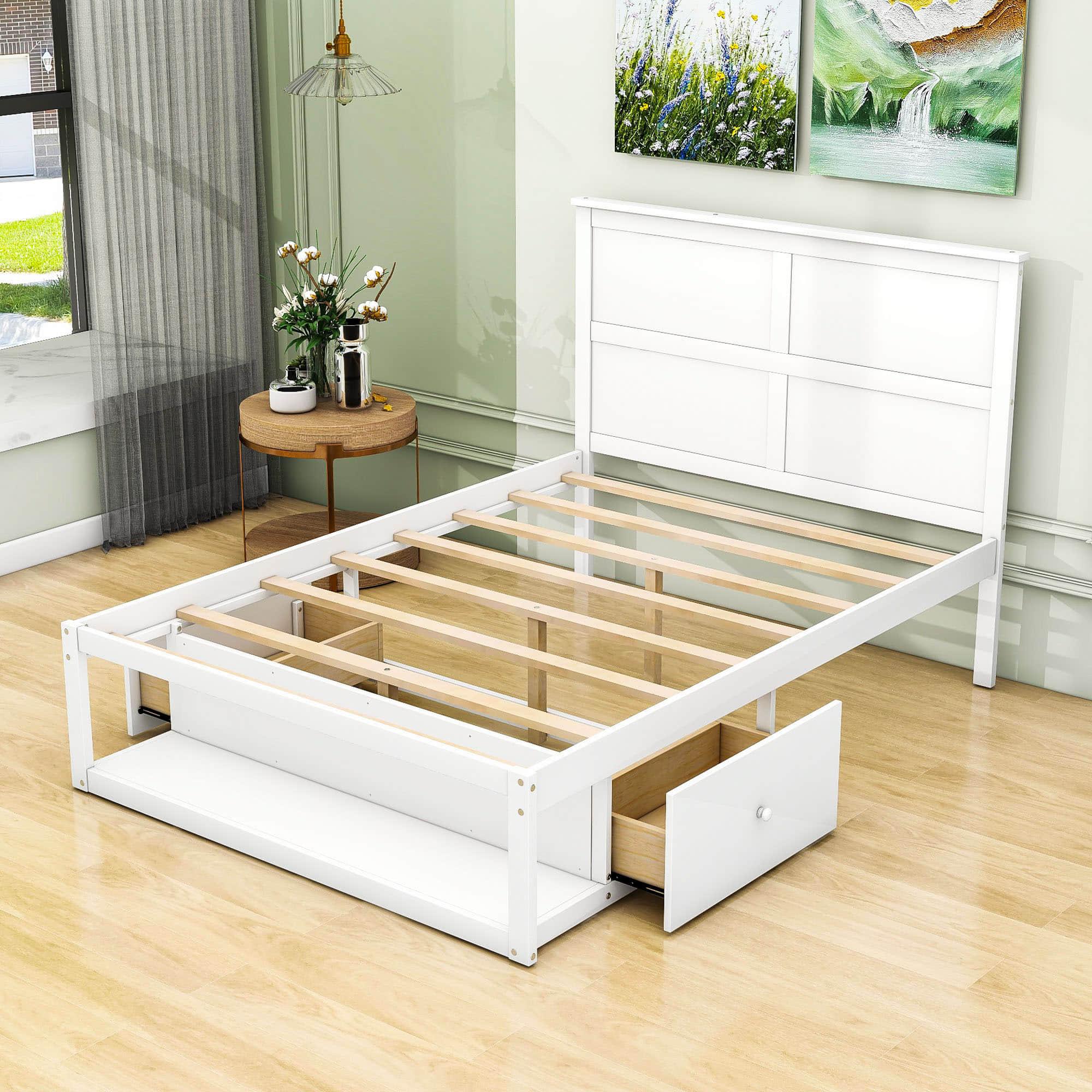 Wooden Full Size Platform Bed with Storage - [Drawers, Shelf]