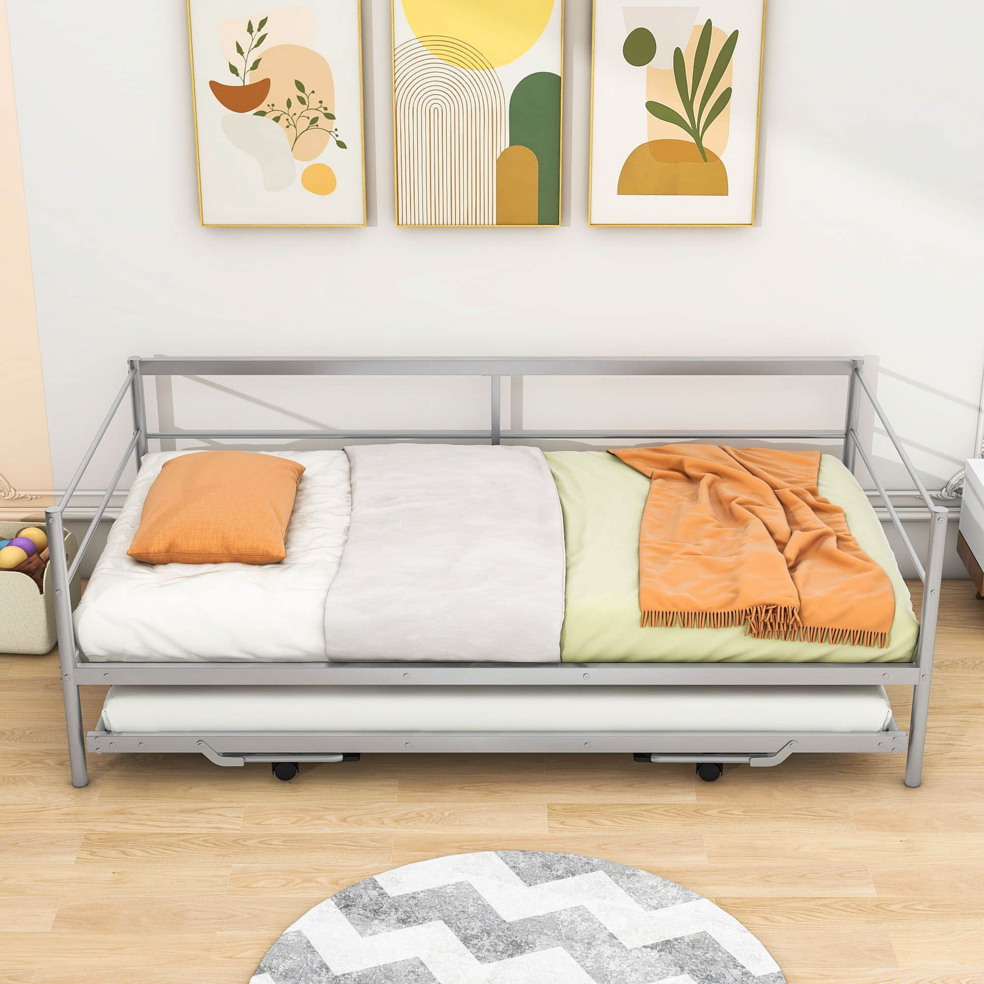 Convertible Metal Twin Daybed with Pop Up Trundle Bed