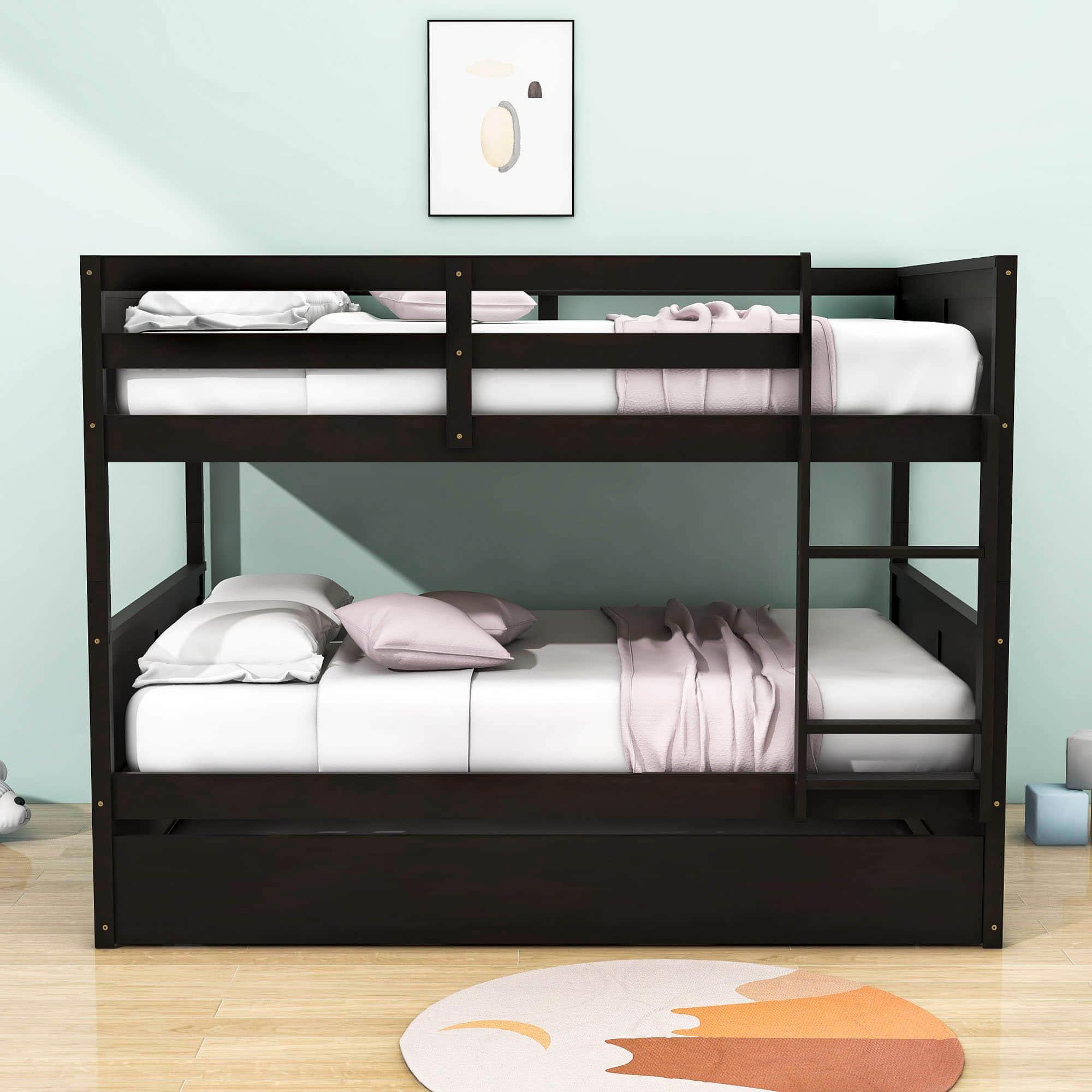 Wooden Full Over Full Standard Bunk Beds with Trundle - [Detachable]