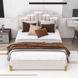 Upholstered Platform Queen Bed Frame with Headboard and LED Lights