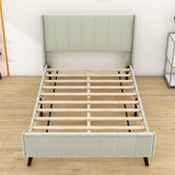 Modern Velvet Upholstered Full Size Bed Frame with Wingback Headboard