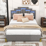 Upholstered Platform Queen Bed Frame with Headboard and LED Lights