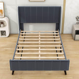 Modern Velvet Upholstered Full Size Bed Frame with Wingback Headboard