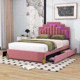 Upholstered Platform Full Size Bed Frame with Headboard and LED Lights