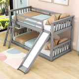 Low Twin Over Twin Bunk Beds with Slide for Kids Toddler - [Wooden, Floor, Interchangeable]