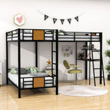 Twin Over Twin Loft Triple Bunk Beds with Desk and Storage for Kids - Metal