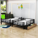 Convertible Full Over Full Bunk Beds with Storage Drawers for Kids - Metal