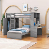 L-Shaped Twin Over Twin Bunk Beds with Desk and Storage - [Wooden, Drawers, Wardrobe]