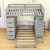 Smart Twin Over Twin Bunk Beds with Desk and Storage Chest, Drawers