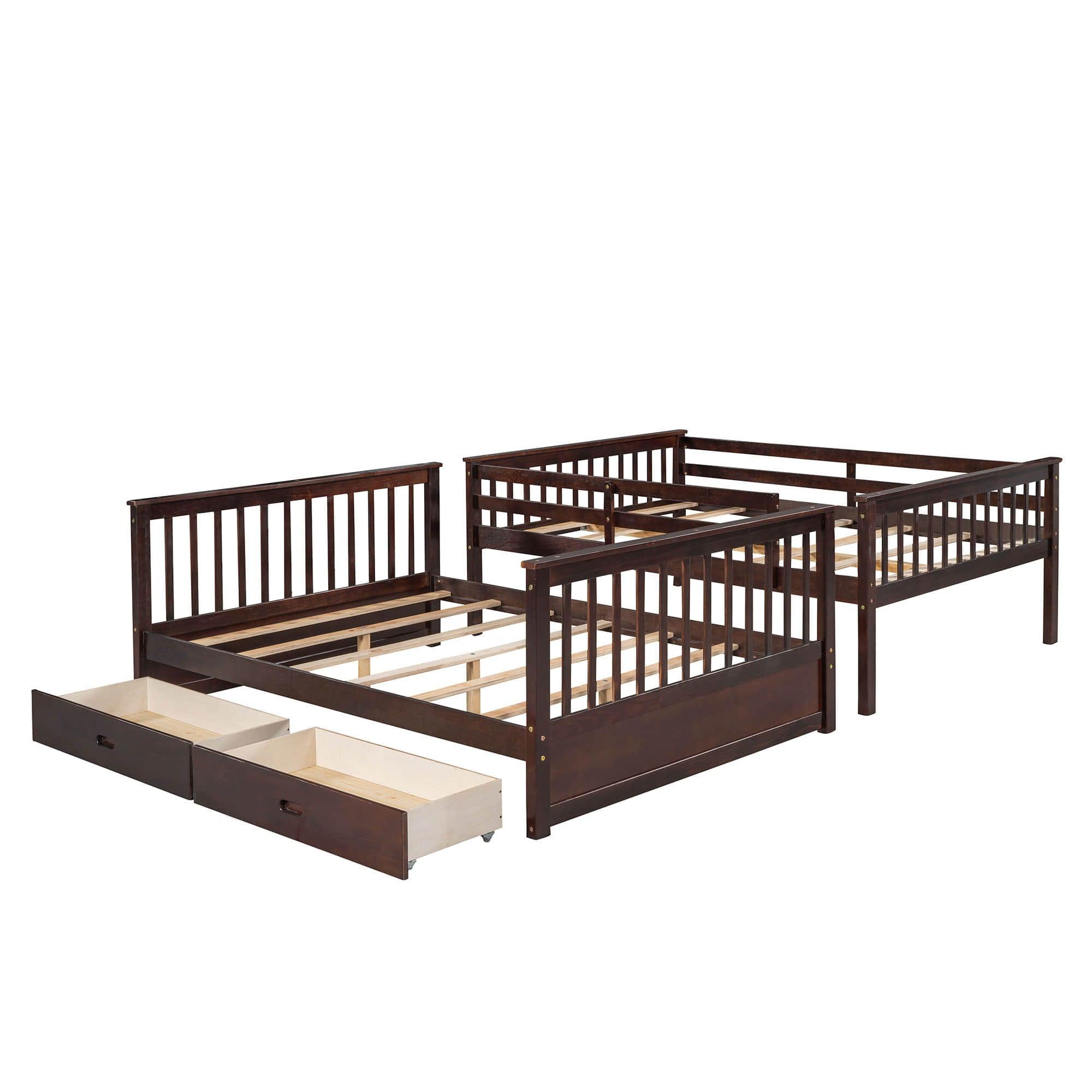 Full Over Full Bunk Beds with Storage for Kids, Adults - [Wooden, Convertible]