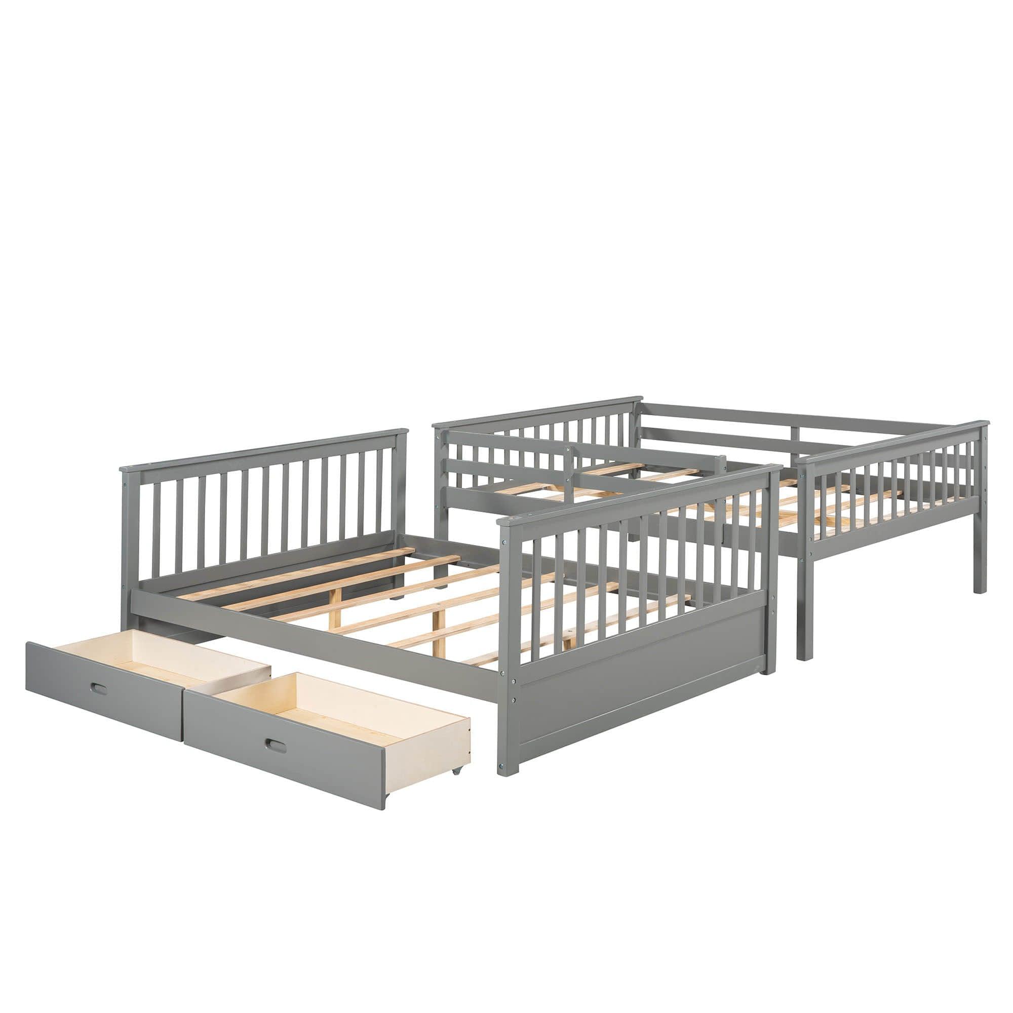 Full Over Full Bunk Beds with Storage for Kids, Adults - [Wooden, Convertible]