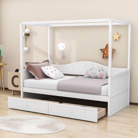 Wood Twin Size Canopy Daybed with Storage Drawers in Living Room