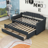 Twin Upholstered Daybed with Trundle and Storage - [Drawers, Linen]