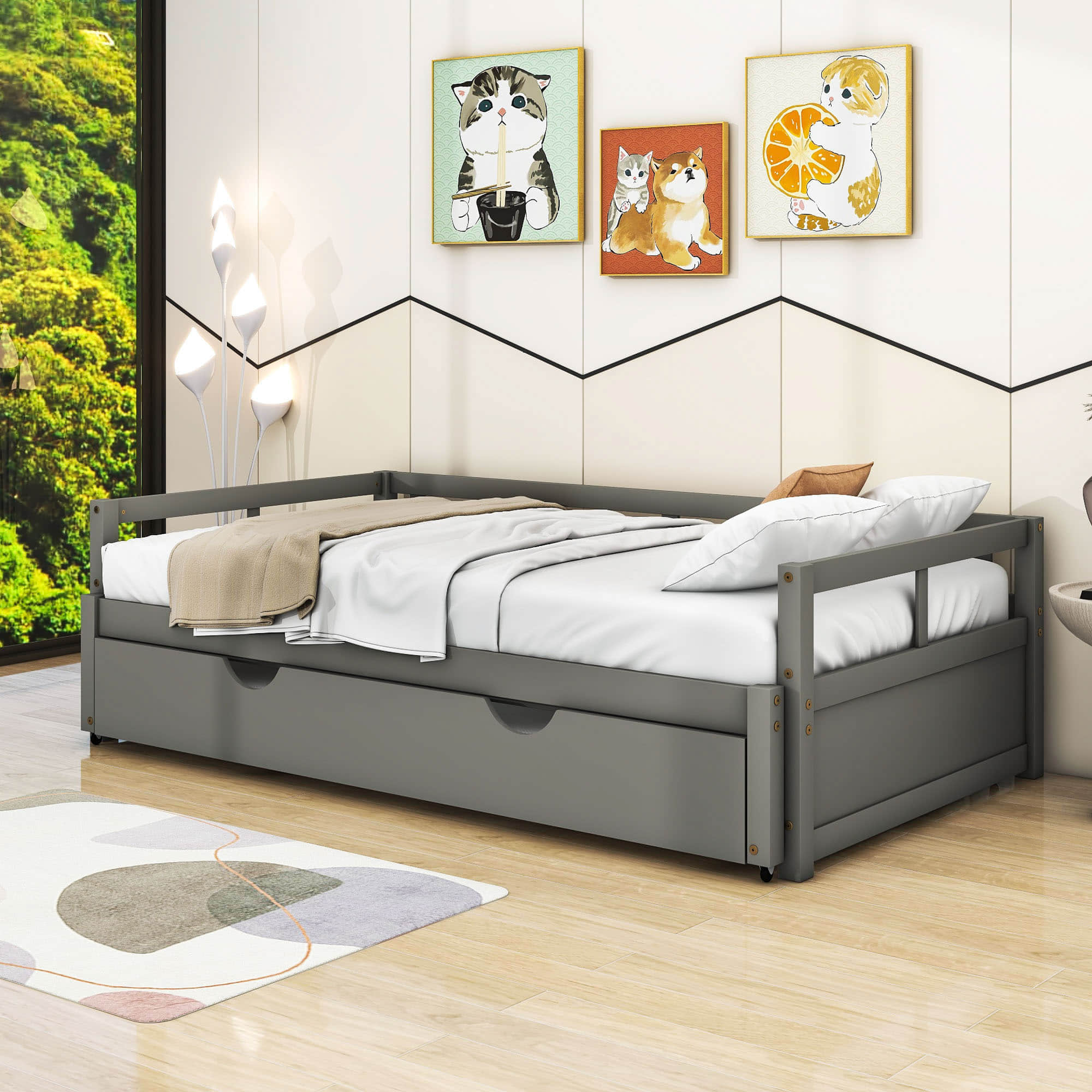 Modern Wood Twin / King Extendable Daybed with Twin Trundle