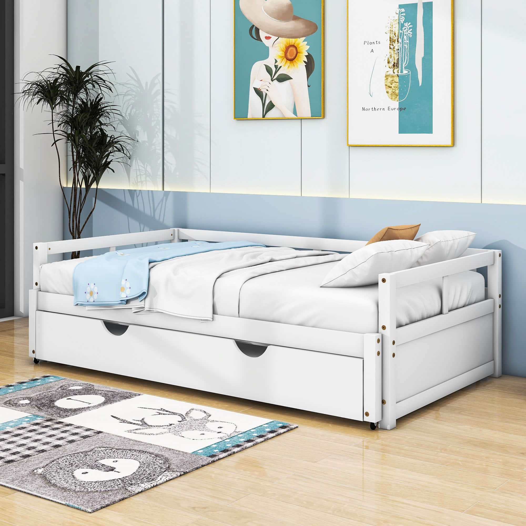 Modern Wood Twin / King Extendable Daybed with Twin Trundle