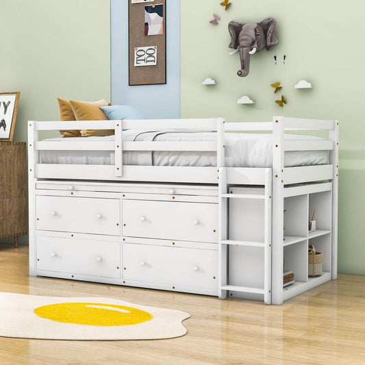 Low Twin Loft Bed with Desk and Storage Drawers for Kids, Toddler