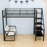 Metal Twin Loft Bed with Stairs and Couch, Storage Shelves for Kids, Adult