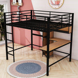 Metal Full Size Black Loft Bed with Desk and Storage for Adults, Teens