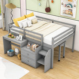 Convertible Low Full Size Kids Loft Bed with Desk, Stairs and Storage