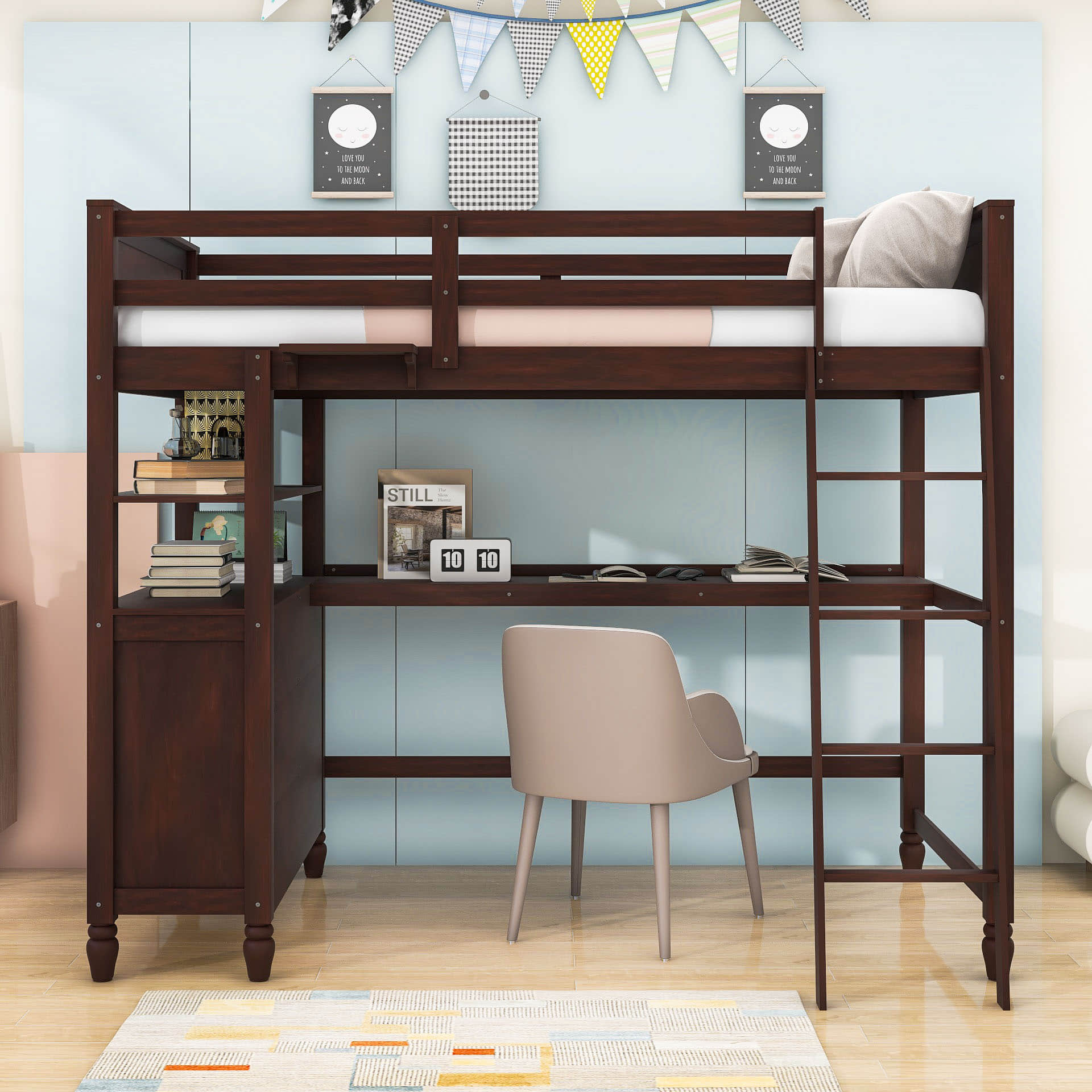 Twin Size Convertible Loft Bed with Desk and Storage - [Dresser, Shelves]