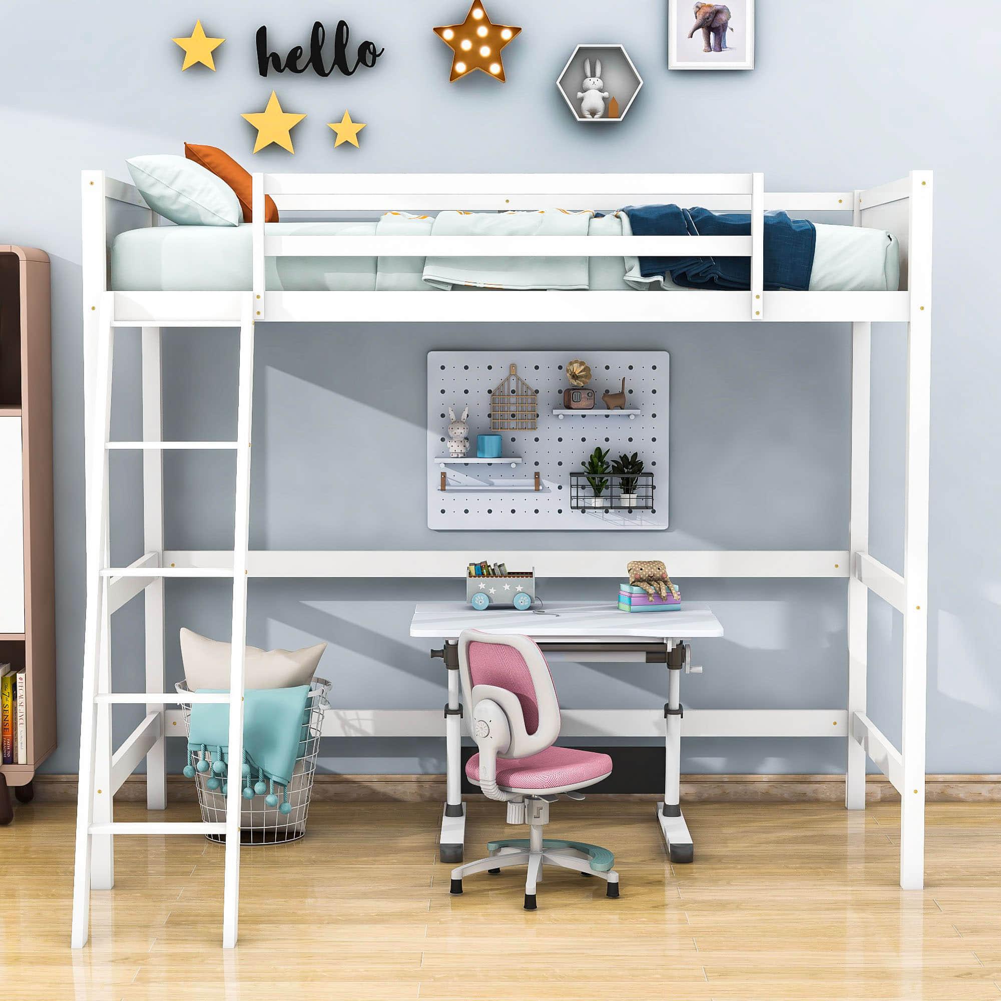 Solid Wood Twin Loft Bed with Interchangeable Ladder for Kids, Adults- [Medium]