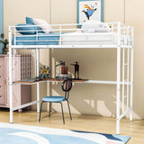 Twin Metal Loft Bed Frame with L-Shaped Desk and Grid