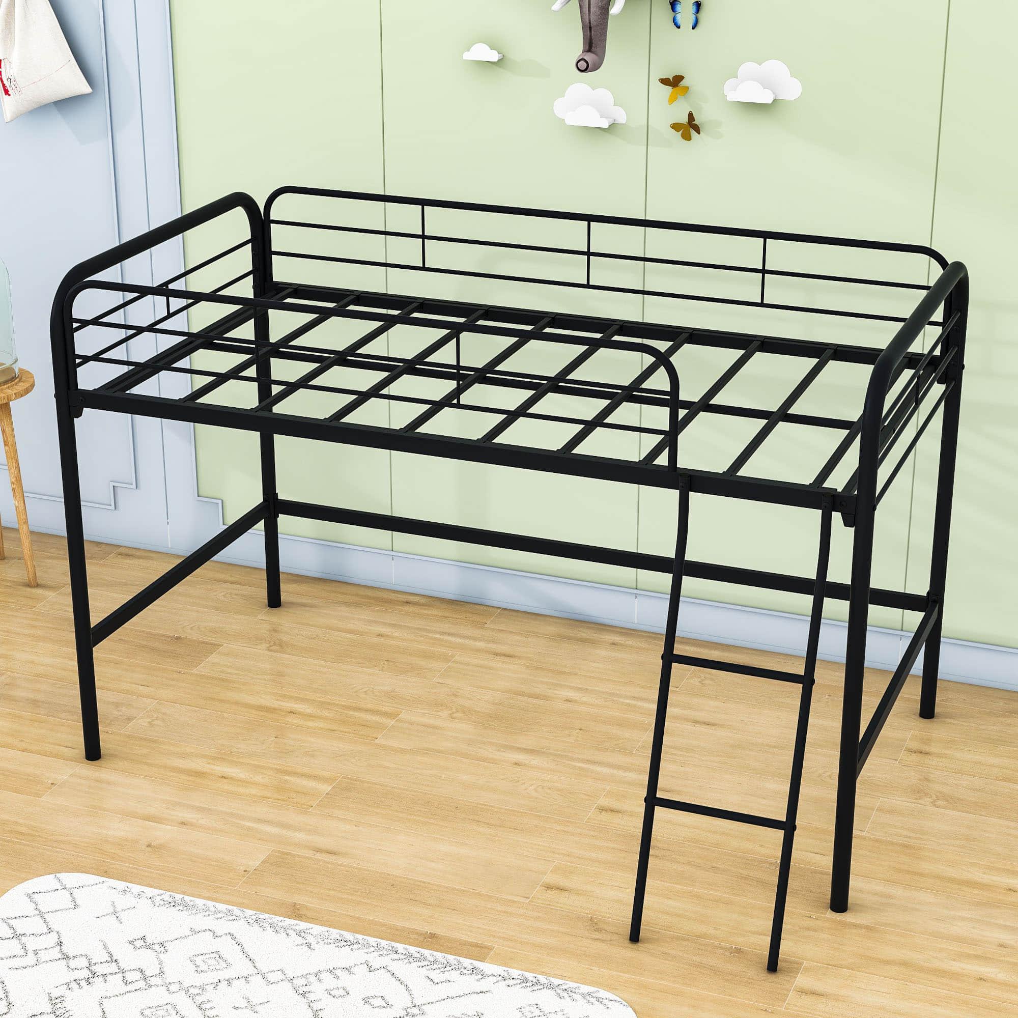 Small Low Metal Twin Loft Bed for Kids