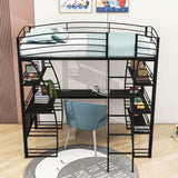 Metal Twin Loft Bed with Desk and Storage Shelves for Adults, Gamer