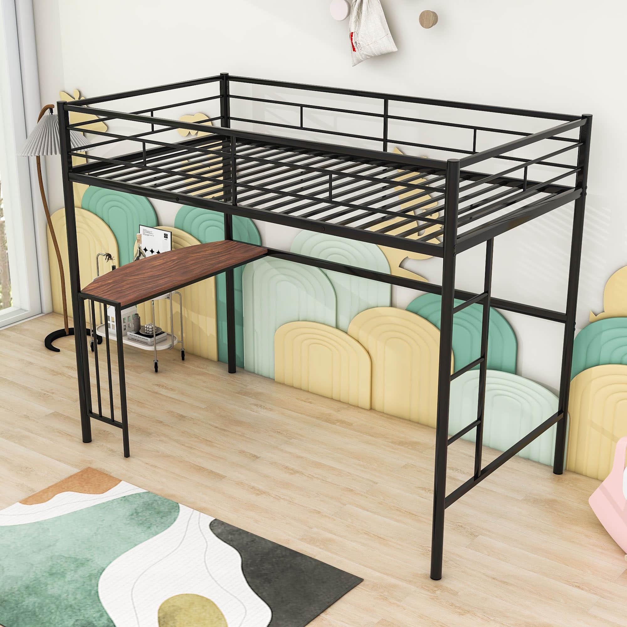 Twin Metal Loft Bed with Desk Underneath for Teen, Junior, Adult