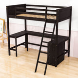 Wood Twin Size Loft Bed with Desk and Storage Shelves for Kids, Adult