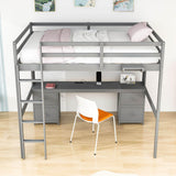 Modern Smart Full Size Loft Bed with Desk and Storage for Adults, Kids