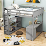 Full Size Loft Bed with Desk and Storage Drawers, Shelves for Adults, Kids - [Wood]