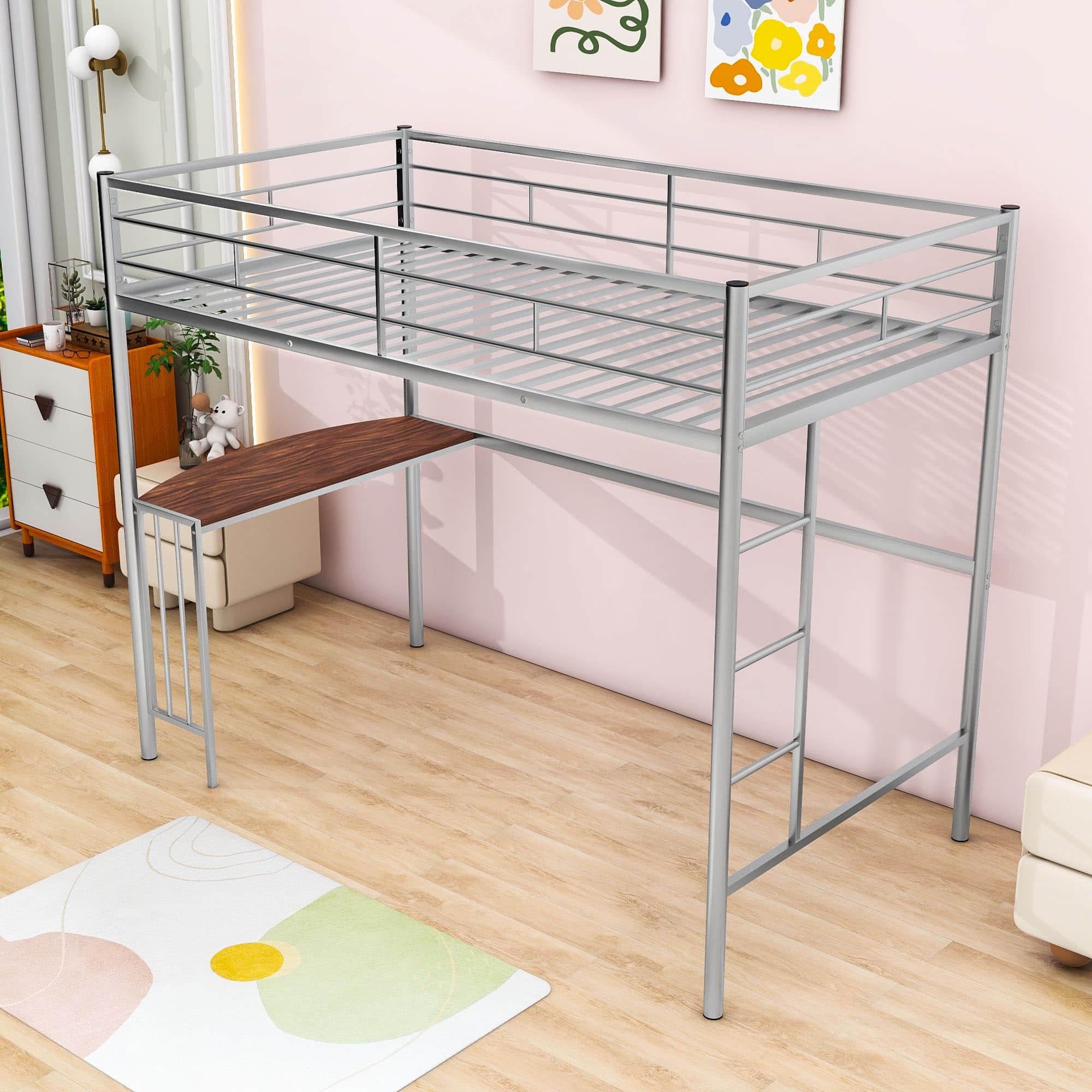 Twin Metal Loft Bed with Desk Underneath for Teen, Junior, Adult