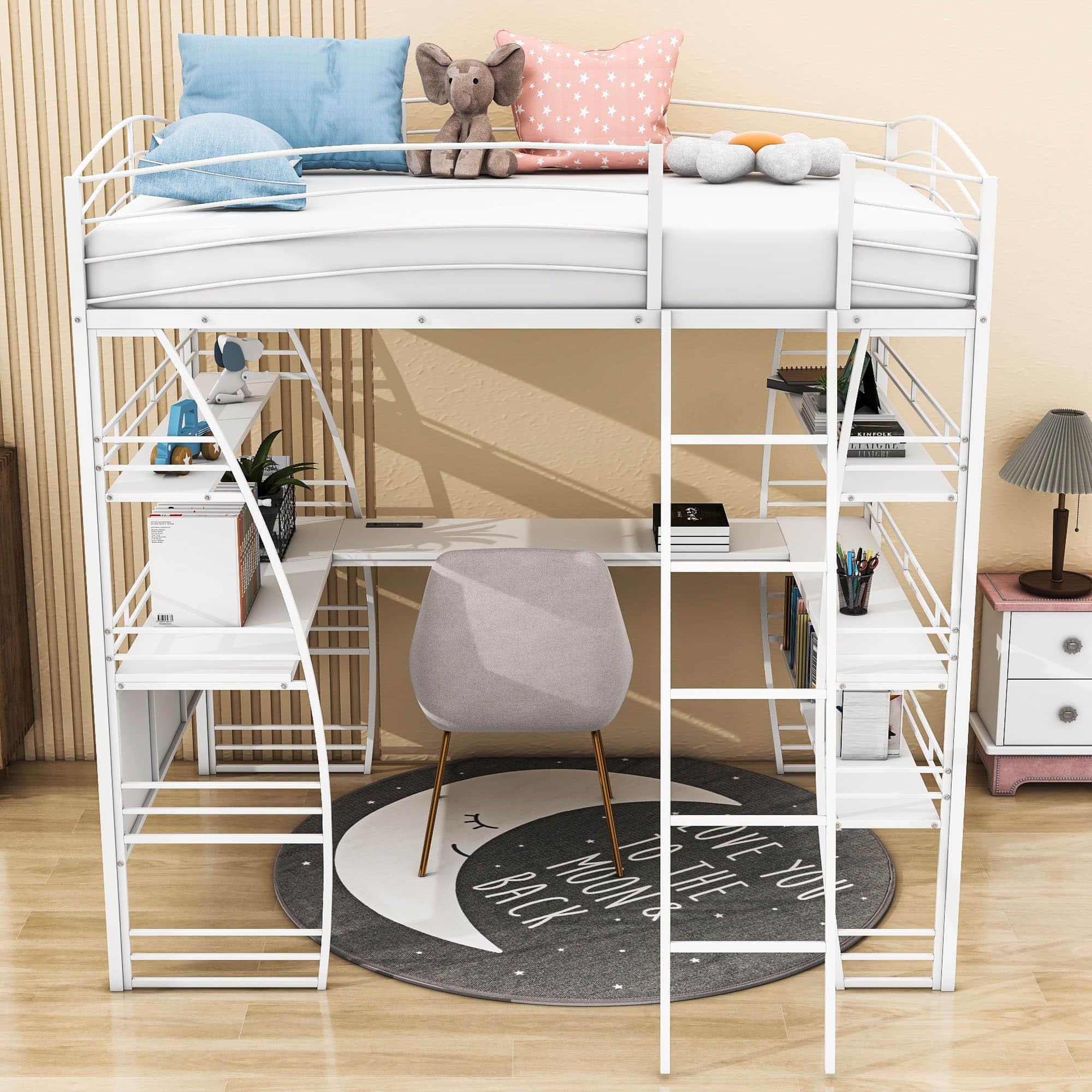 Metal Full Size Loft Bed with Desk and Storage for Adults, Gamer