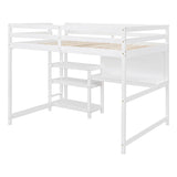 Wooden Full Loft Bed with Desk and Storage Shelves for Adult, Kids, Junior