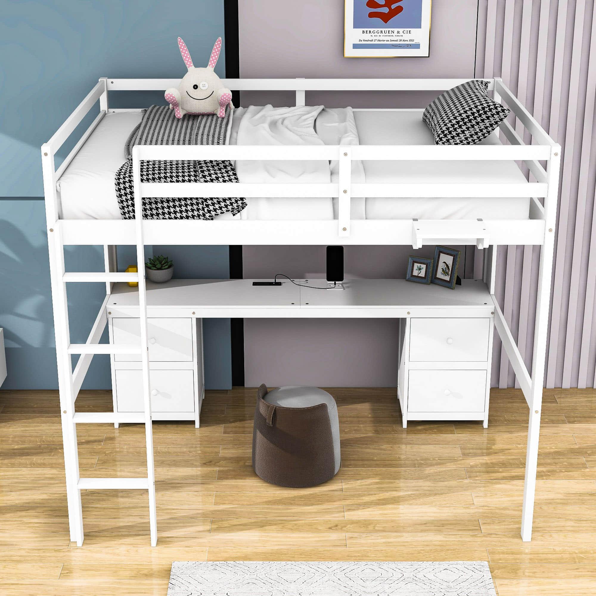 Modern Smart Full Size Loft Bed with Desk and Storage for Adults, Kids