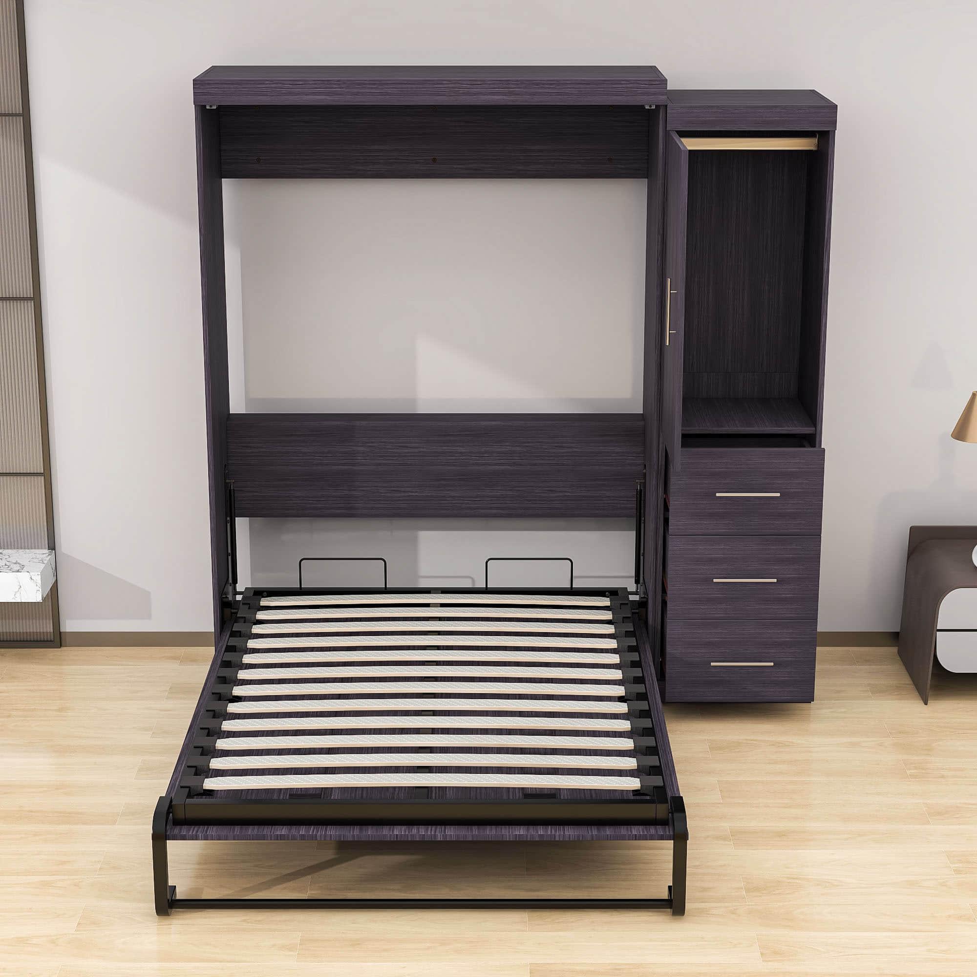 Vintage Full Size Murphy Bed Cabinet with Storage - [Wardrobe, Drawers]