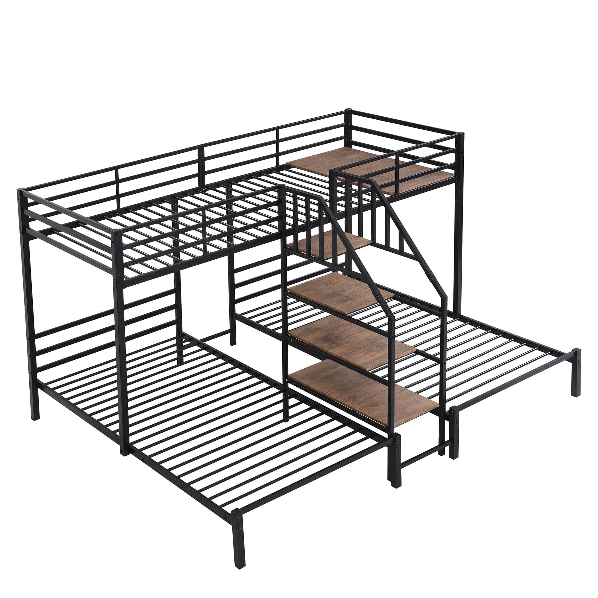 Twin Over Twin & Twin Triple Bunk Beds with Stairs and Storage - [Metal, Shelves]