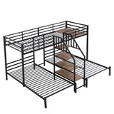 Twin Over Twin & Twin Triple Bunk Beds with Stairs and Storage - [Metal, Shelves]