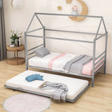 Metal Twin House Bed Frame with Twin Trundle Bed and Headboard