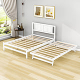 Full Size Platform Bed with Pop Up Trundle and Headboard - [Wood]