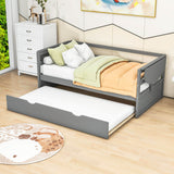 Modern Wood Twin Daybed with Trundle Bed and Foldable Shelves