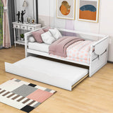 Modern Wood Twin Daybed with Trundle Bed and Foldable Shelves