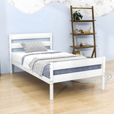 Wooden Twin Bed Frame with Slat Headboard and Footboard