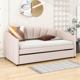 Velvet Upholstered Twin Daybed with Trundle Bed