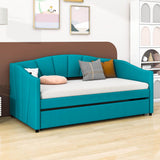 Velvet Upholstered Twin Daybed with Trundle Bed