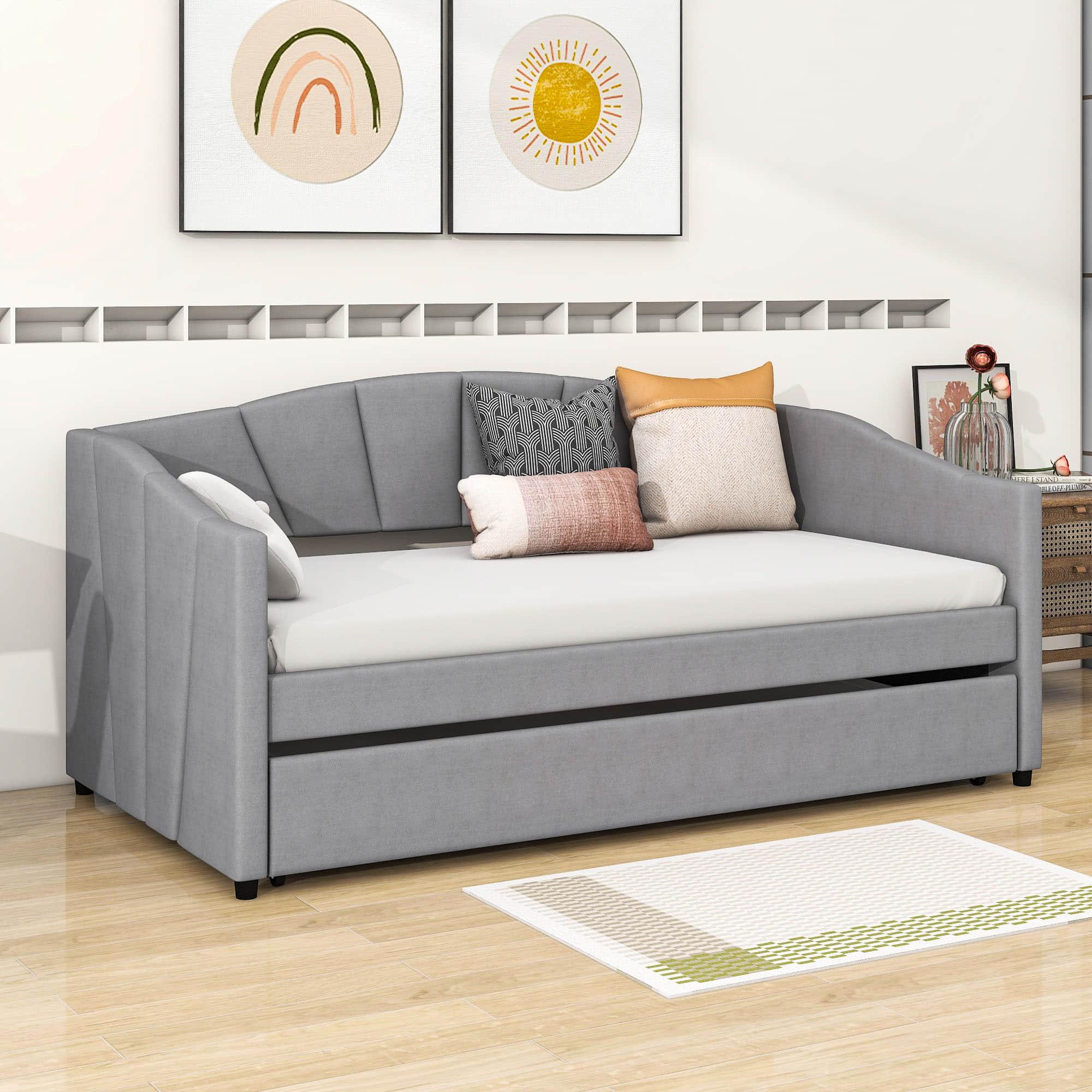 Velvet Upholstered Twin Daybed with Trundle Bed