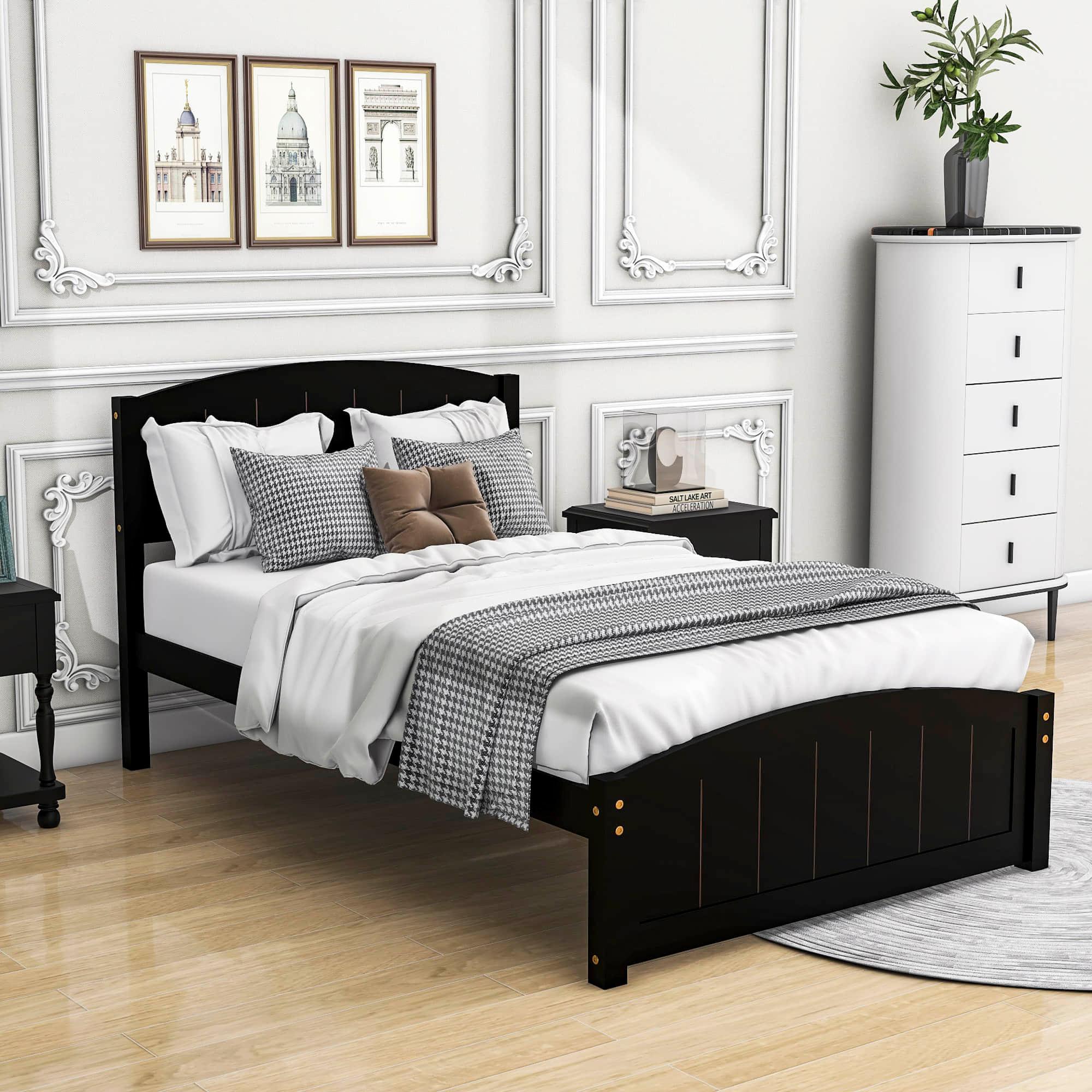 Wood Modern Classic Platform Bed with Headboard for Kids Adults