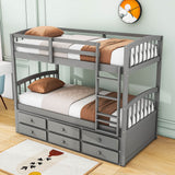 Convertible Twin Over Twin Bunk Beds for Kids Adults with Trundle and Storage - [Wood, Drawers]